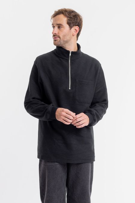 Sweat noir col zippé en coton bio - half zip sweatshirt black