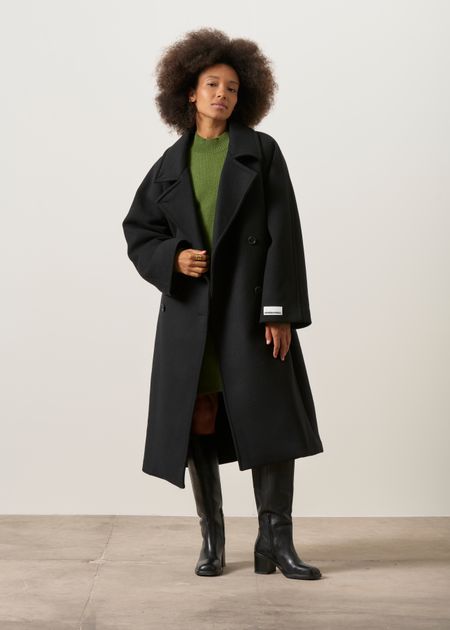 Langer Mantel aus recycelter Wolle | Schwarz "Wool double-breasted coat", Armedangels, Foto 5
