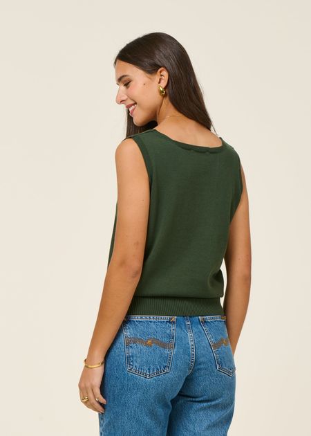 Top maille en coton bio | "maindi - bottle green", SKFK, photo 3