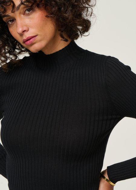 Sous-pull côtelé en coton bio | noir "alaania black" - Armedangels