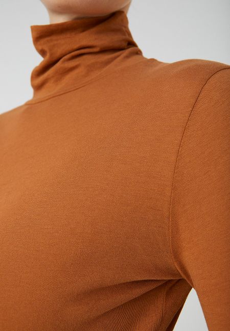 T-shirt manches longues col roulé marron en coton bio - malenaa, Armedangels, photo 4