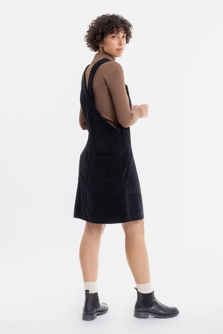 Robe salopette noire en coton bio - dungaree corduroy dress black, Rotholz, photo 3