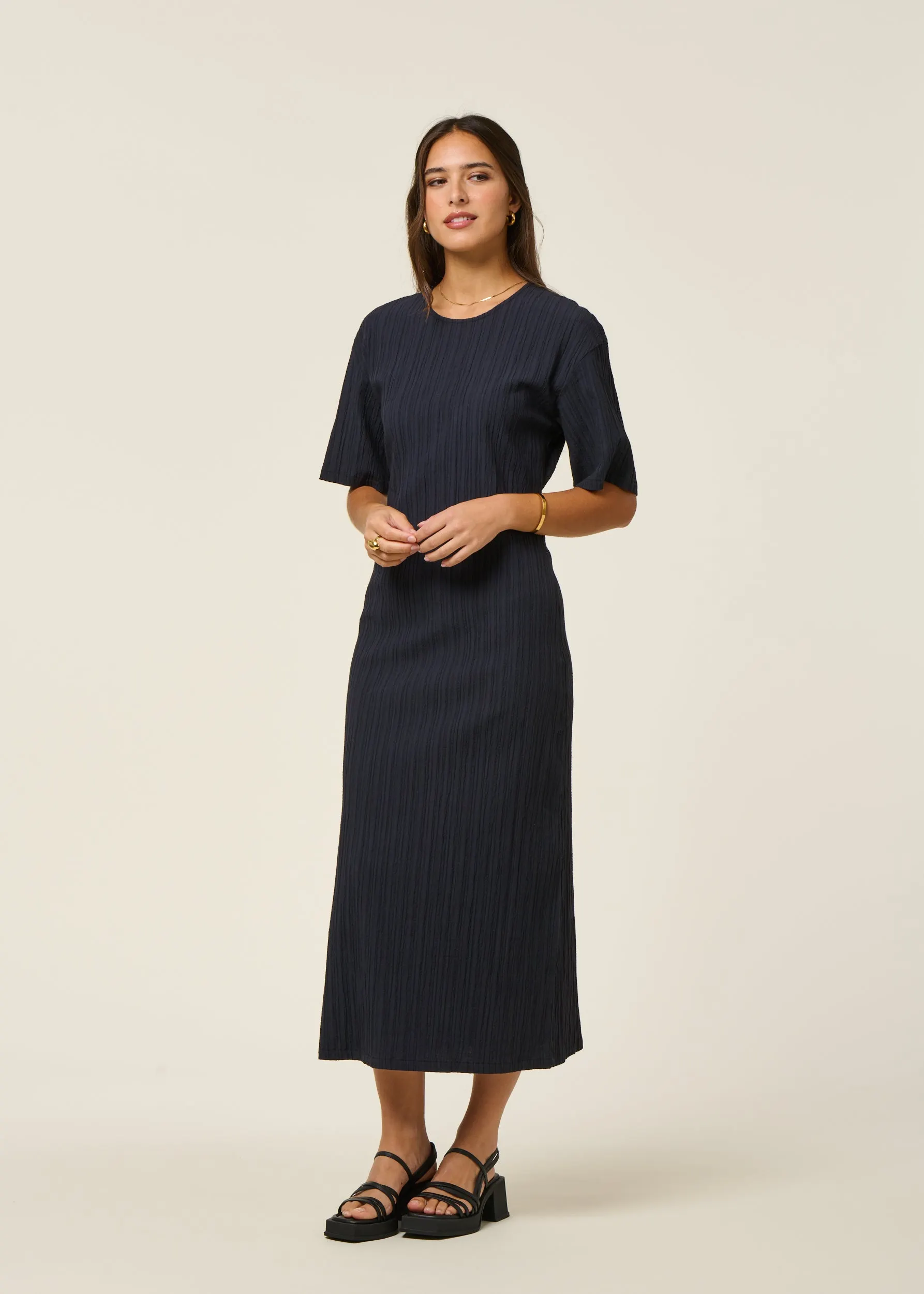 Robe longue en coton bio | marine "navy kina dress - blue", Thinking Mu, photo 5