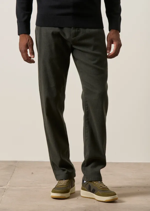 Pantalon droit flanelle en coton bio | vert "chuck regular flannel pants forrest night", Knowledge Cotton Apparel