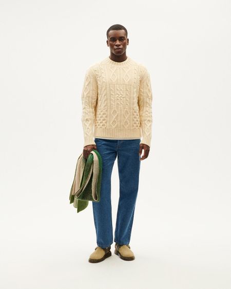 Pullover aus zertifizierter Merinowolle | Beige "ecru rasta knitted sweater - ecru", Thinking Mu, Foto 3