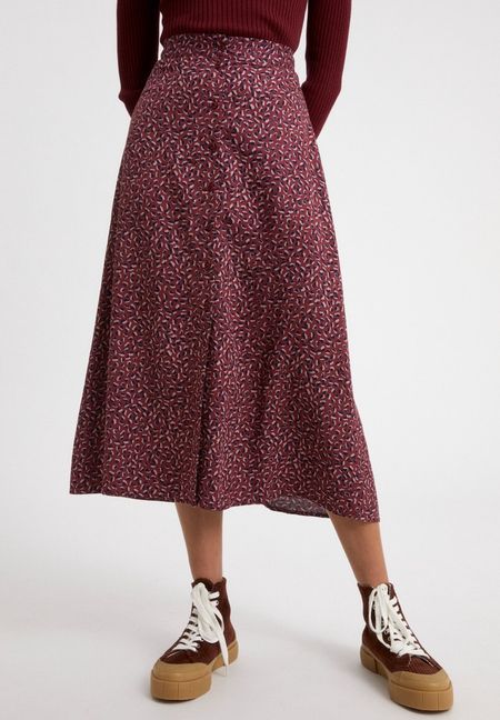 Jupe mi-longue violette à motifs en lenzing - madalinaa minifloral