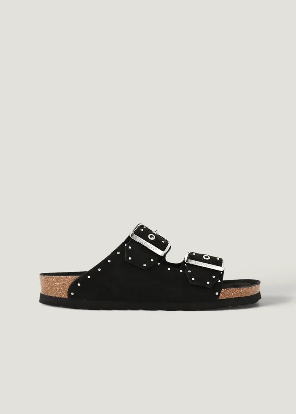 Sandales en cuir suède certifié | noir "honolulu lead velour black", Genuins