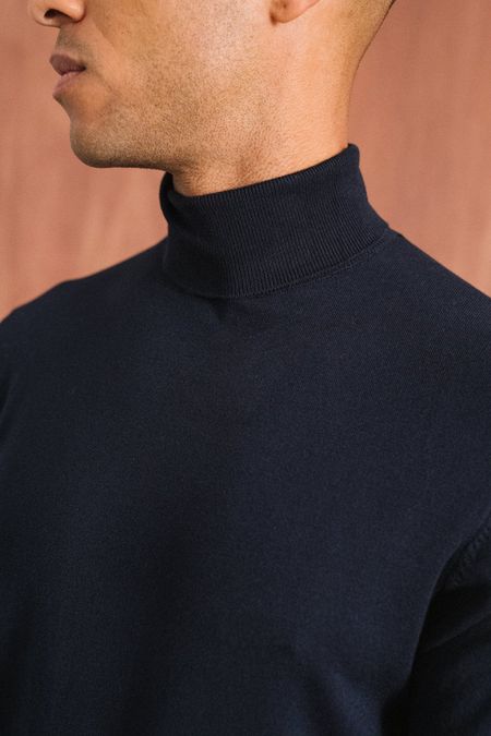 Pull col roulé en coton bio | marine - WeDressFair