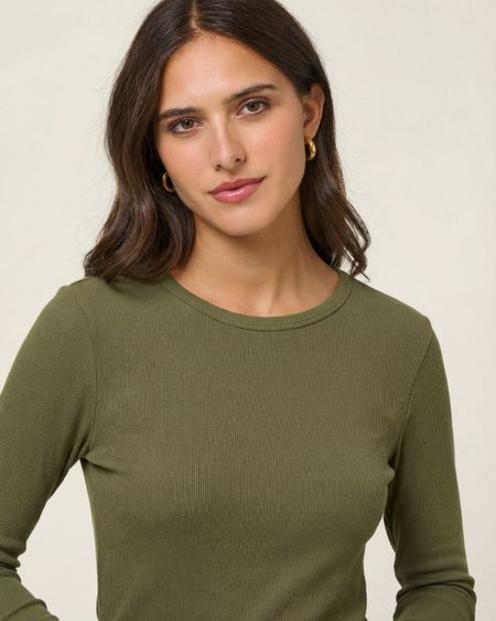 T-shirt manches longues côtelé en coton bio | vert kaki - WeDressFair Essentiels