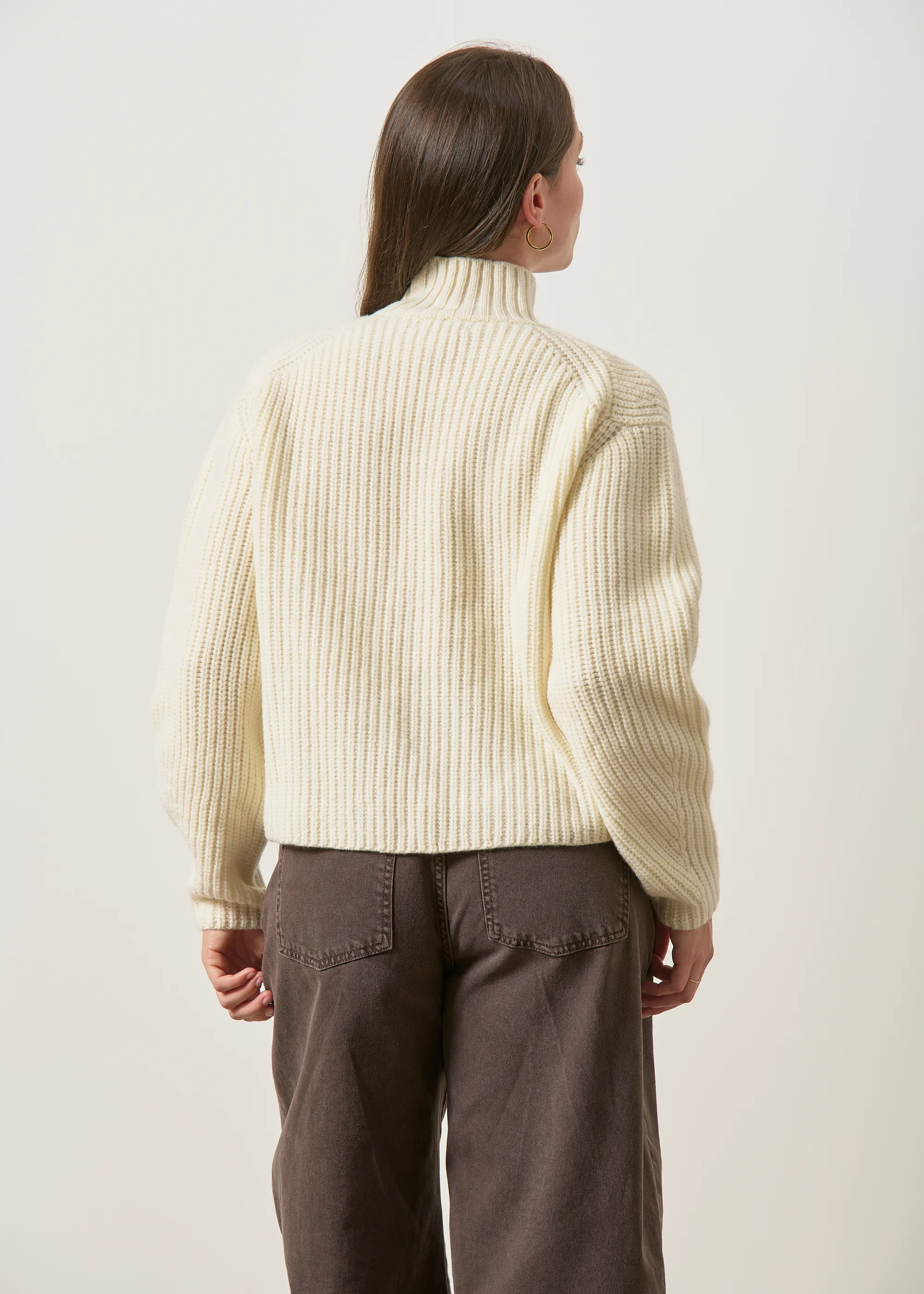 Pull col montant en côtes anglaises en laine mérinos | écru, WeDressFair, photo 5