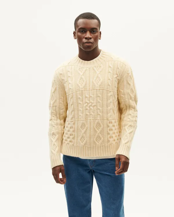 Pull en laine mérinos certifiée | beige "ecru rasta knitted sweater - ecru", Thinking Mu