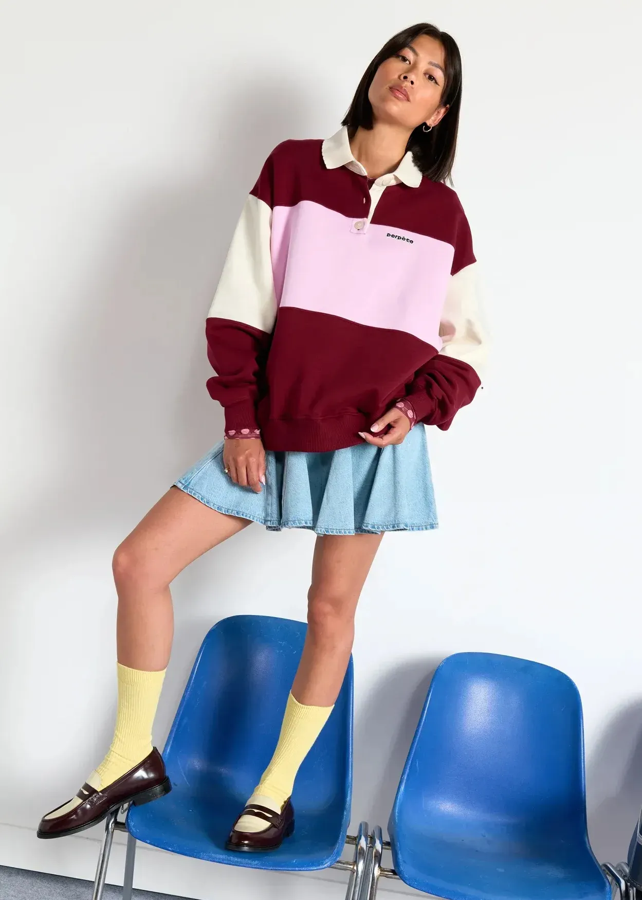Sweat polo en coton bio | tricolore "Linda bordeaux", Perpète, photo 2