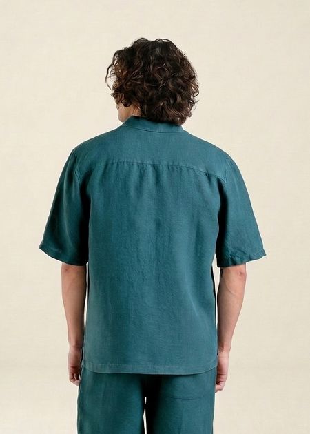 Chemise manches courtes en lin | bleu canard "Shirt marstrand linen mediterranea green", Dedicated, photo 3