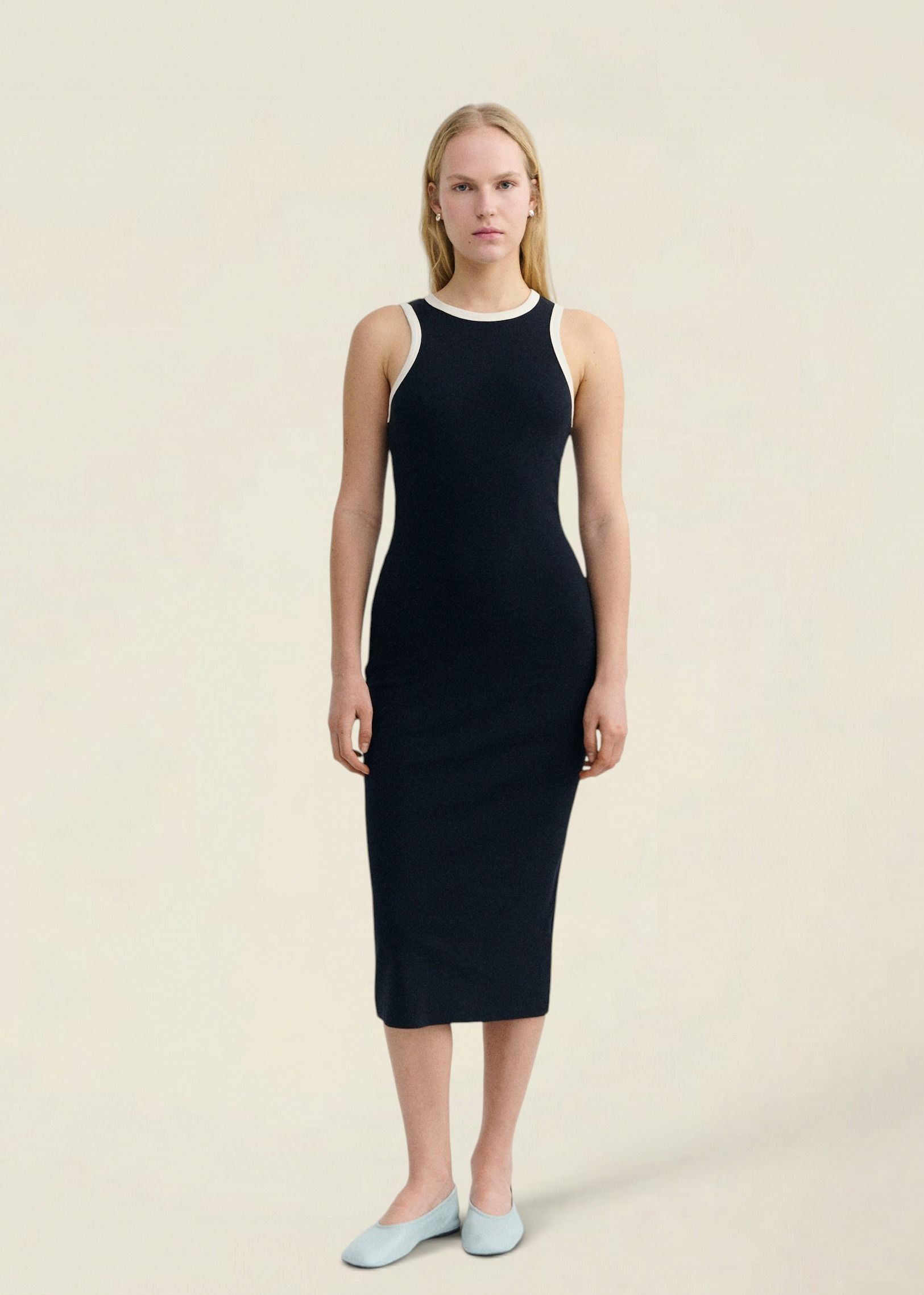 Maxikleid aus Bio-Baumwolle | Marineblau "Navy pannacota contrast doechi dress - blue", Thinking Mu, Foto 3