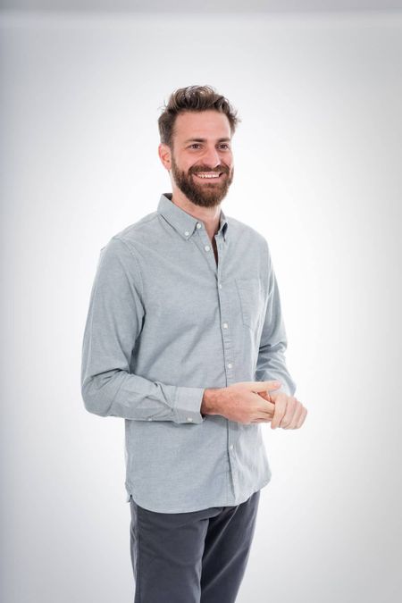 Chemise droite vert de gris en coton bio - stretch oxford