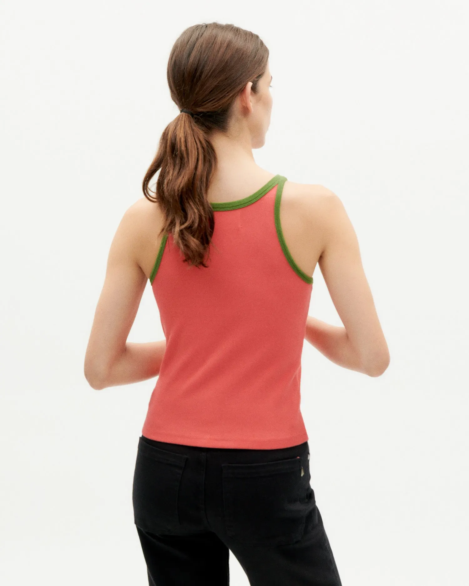 Débardeur en coton bio | rose et vert "sugar pink harriet top", Thinking Mu, photo 3