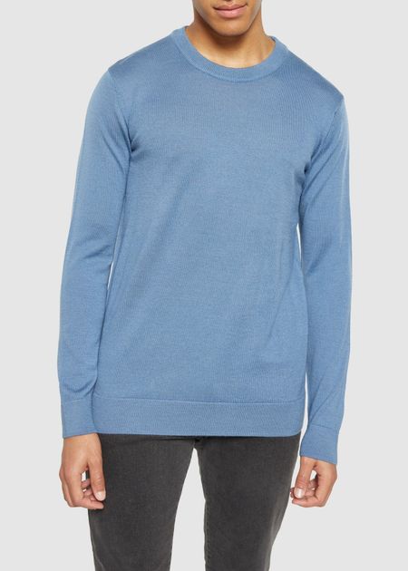 Pull léger en laine mérinos certifiée | bleu clair "karl regular merino knit crew neck moonlight blue" - Knowledge Cotton Apparel