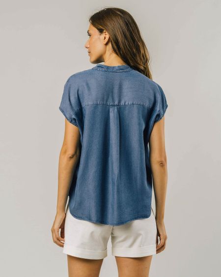 Chemise manches courtes bleu denim en tencel - indigo sleeveless mao shirt denim blue, Brava Fabrics, photo 2