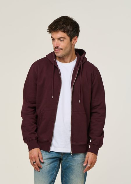 Sweat à capuche zippé en coton bio | bordeaux "oxblood red"