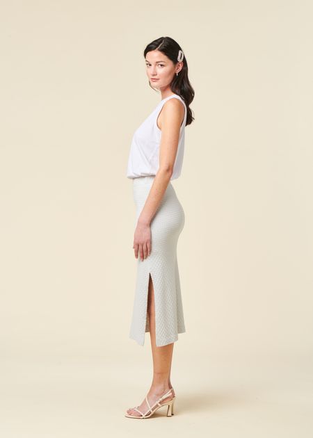 Midirock aus Bio-Baumwolle | Himmelblau "knit tube skirt - moonlight grey", Rotholz, Foto 2