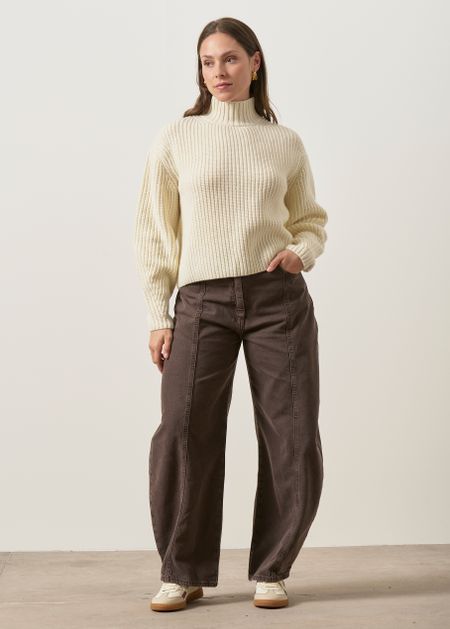 Pull col montant en côtes anglaises en laine mérinos | écru, WeDressFair, photo 3
