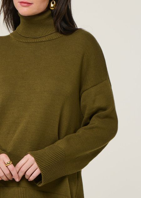 Pull col roulé en coton bio | vert "mua - woody olive", Jan'n June, photo 4
