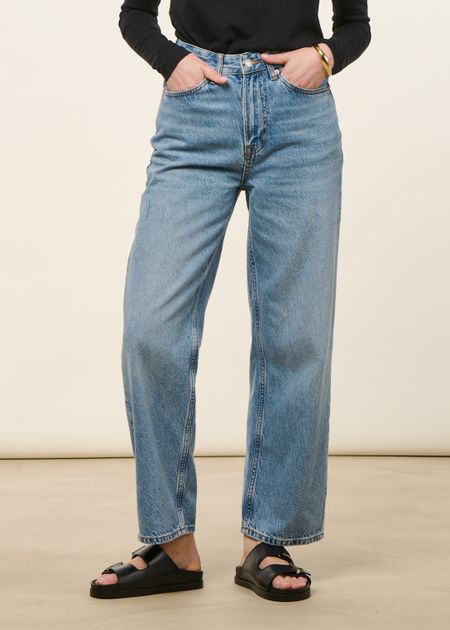 Jean droit en coton bio et tencel | bleu clair "liora cropped cindy light used" - Kings of Indigo