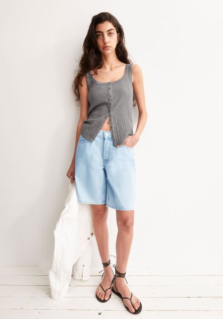 Débardeur pointelle en coton bio | gris "Pointelle top - silver melange" - Armedangels