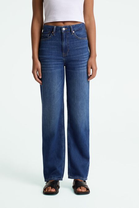 Jean droit large en coton bio et lin | bleu foncé "liora - hopcete electric dark"