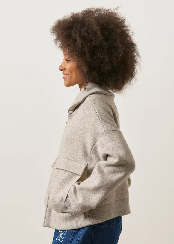 Veste en laine et coton bio | gris "cotton-wool knit jacket - dark honey melange", Armedangels