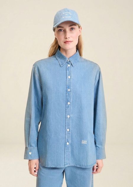 Chemise en coton bio | denim clair "l'amour est déclaré" - émoi émoi