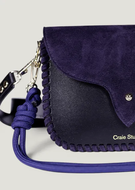 Sac à main en cuir et suède | bleu et noir "west - suede black" - Craie Studio