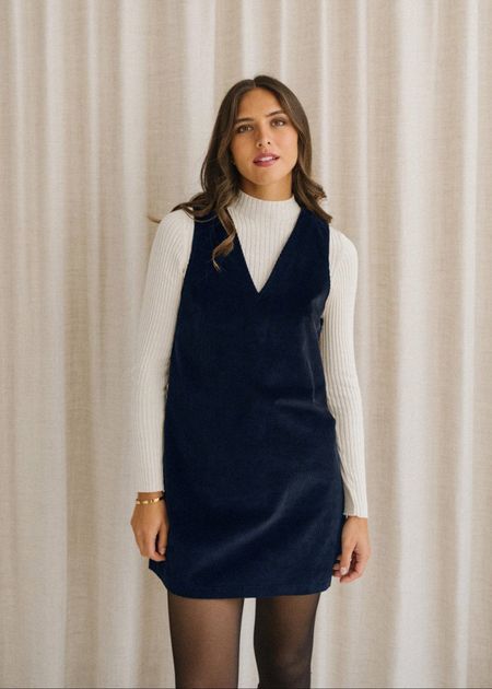 Robe chasuble velours en coton bio | marine "olympe"