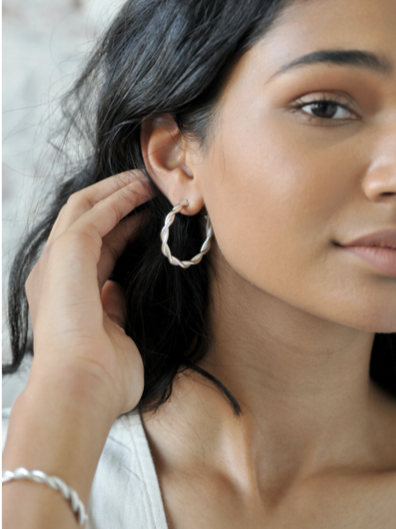 Boucles d'oreilles anneaux en argent recyclé - chunky twist hoop, Wild fawn, photo 1