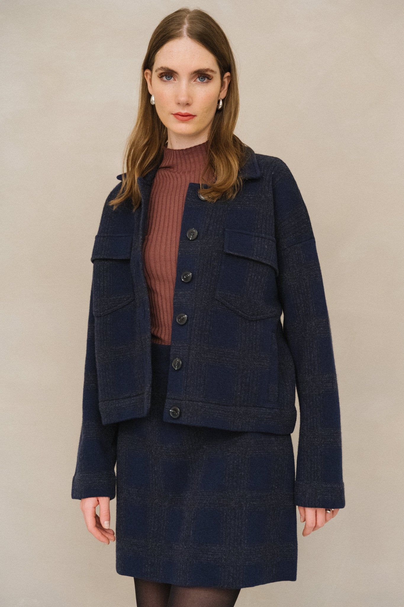Jacke aus Bio-Baumwolle und Wolle | Marineblau "joaalison check - night sky-steel melange", Armedangels, Foto 1