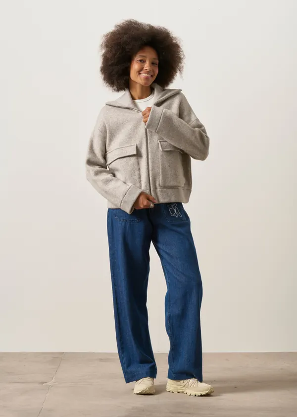 Veste en laine et coton bio | gris "cotton-wool knit jacket - dark honey melange", Armedangels