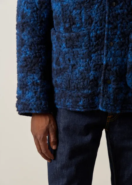 Veste Sherpa en laine et coton bio | bleu "Sherpa jacket - blue marled", Rotholz, photo 2