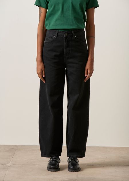 Jean ballon en coton recyclé | noir "leila cropped - holo black used" - Kings of Indigo