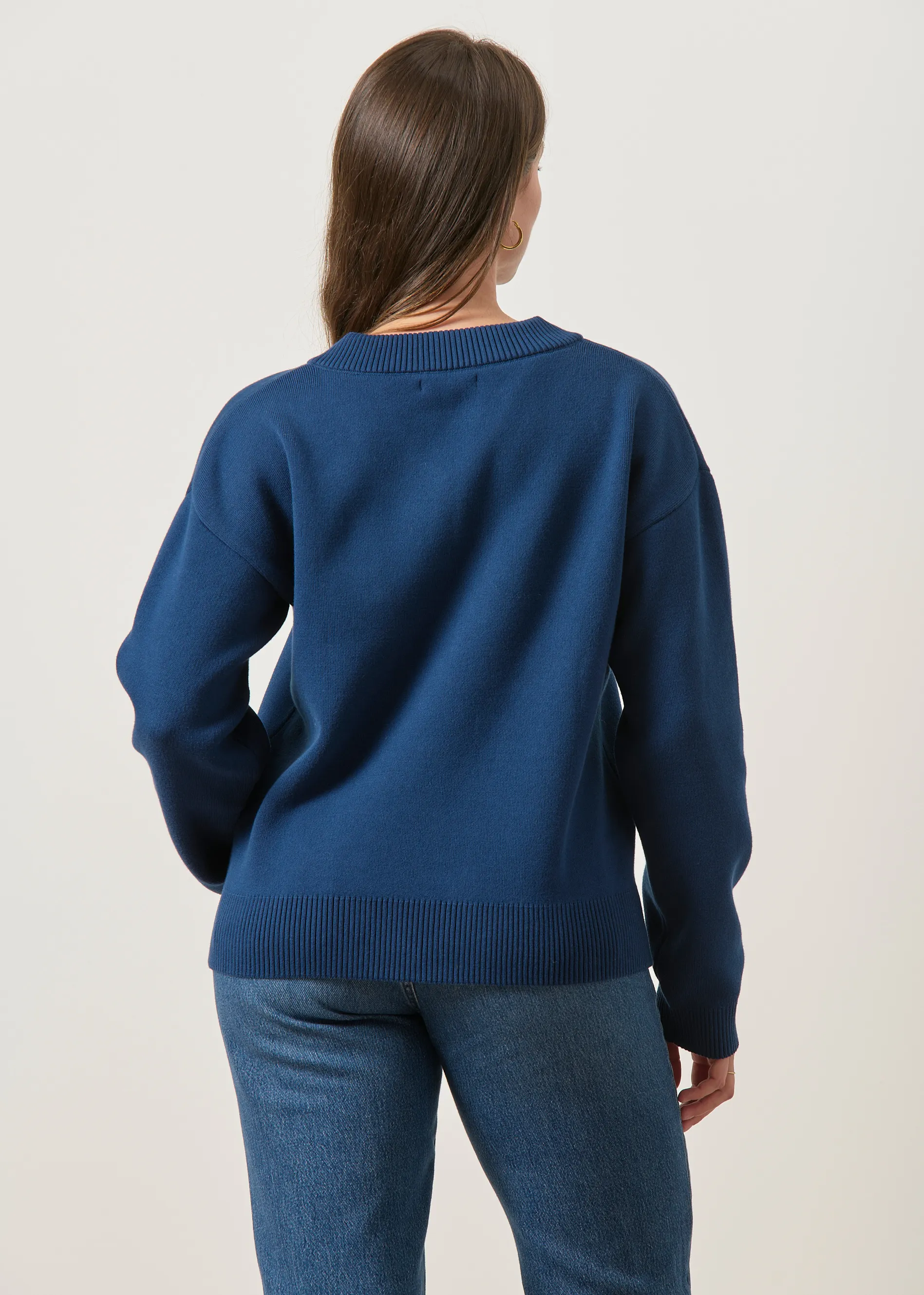 Pull interlock col v en coton bio | marine, WeDressFair, photo 4