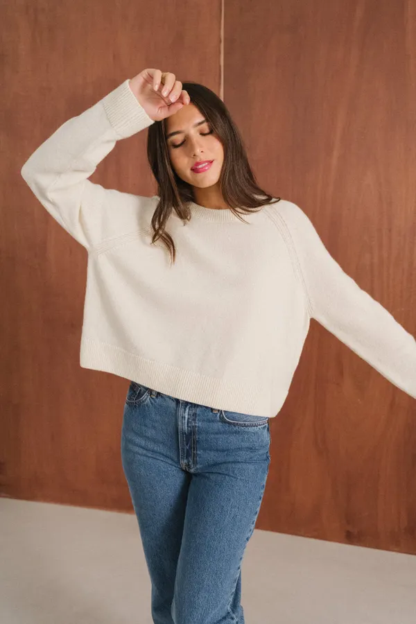 Pull boxy en laine mérinos recyclée | écru, WeDressFair
