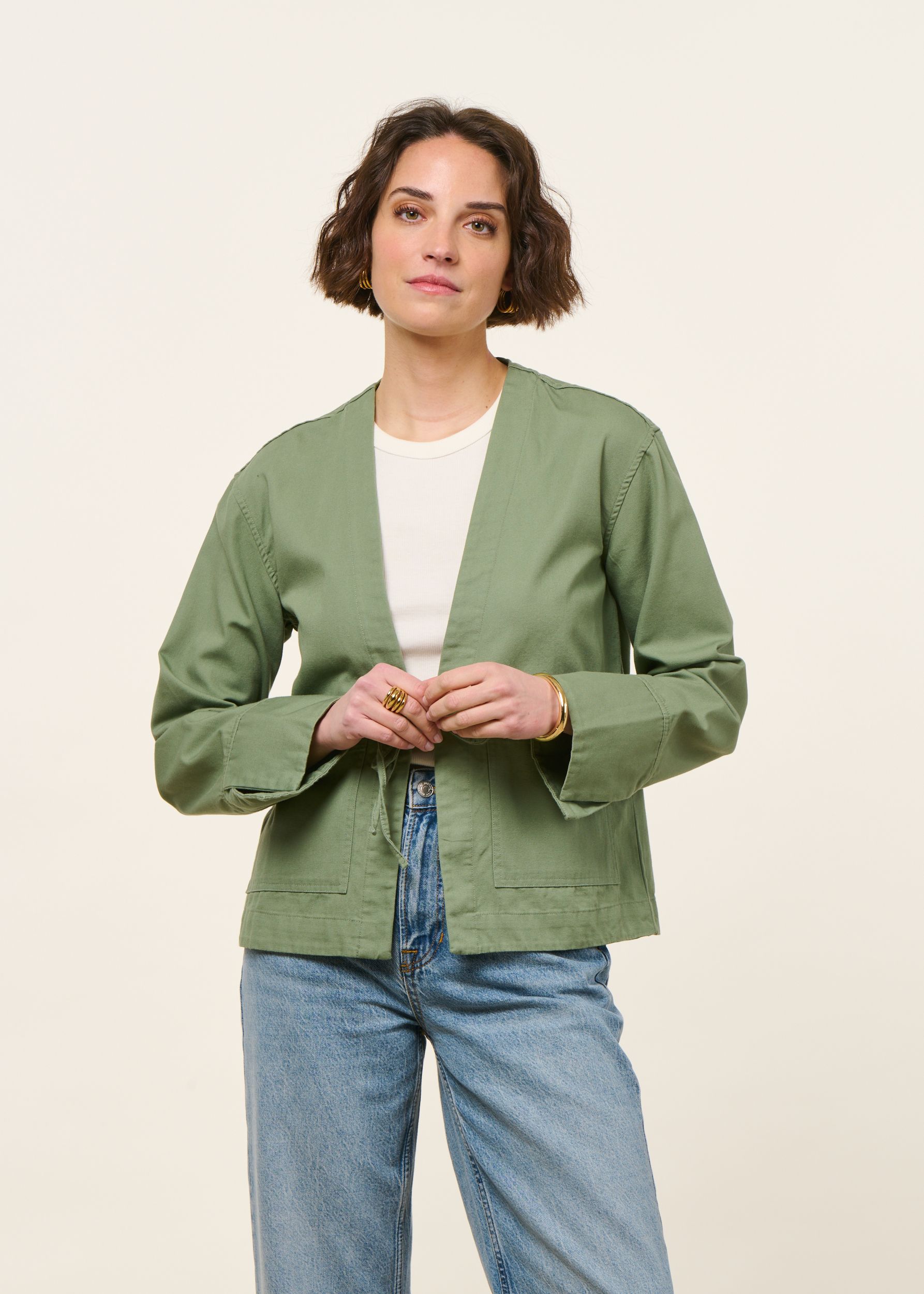 Veste légère en coton bio | verte "Kimono jacket organic cotton - leaf green", Rotholz, photo 3