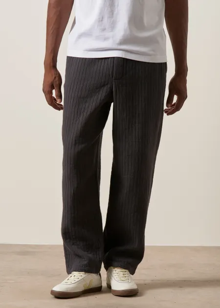 Pantalon ample en coton bio | noir "ribbed wide pant - faded black", Rotholz