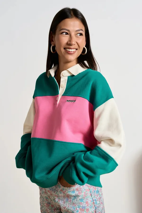 Sweat polo en coton bio | tricolore "linda vert", Perpète