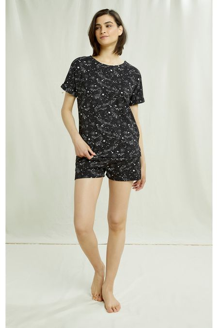 Haut de pyjama noir motif étoiles en coton bio - stars black