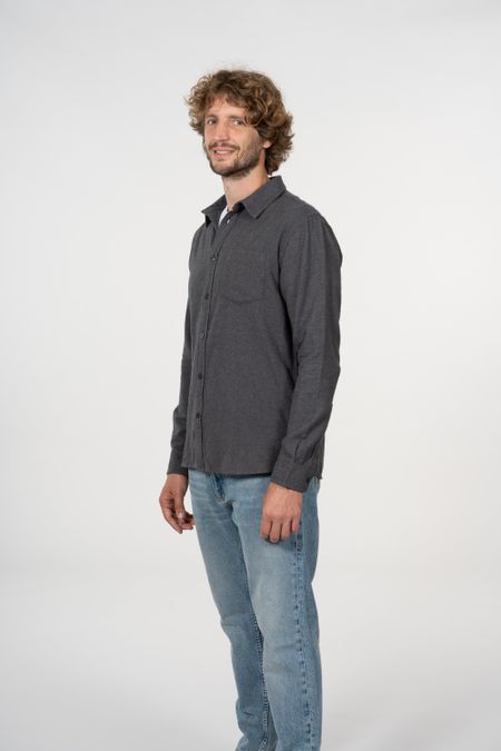 Chemise grise en flanelle de coton bio - larch dark grey melange, Knowledge Cotton Apparel, photo 2