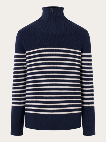 Pull col camionneur en laine bio | marine "1/2 neck zip merino wool rib knit blue stripe", Knowledge Cotton Apparel, photo 4