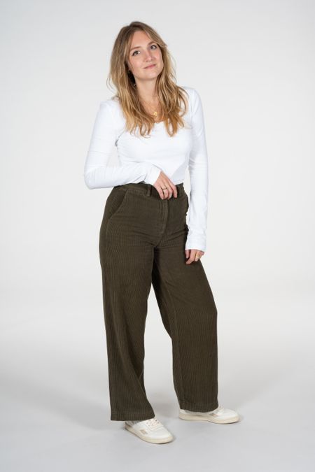 Pantalon ample kaki velours côtelé en coton bio - posey forrest night, Knowledge Cotton Apparel, photo 5