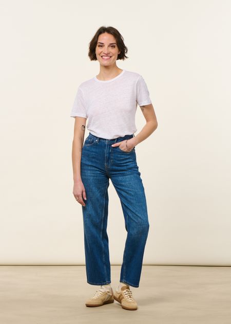 Jean droit large en coton bio et lin | bleu foncé "liora - hopcete electric dark" - Kings of Indigo