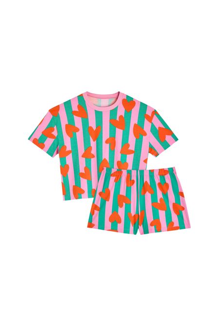 Pyjama en coton bio | coeurs rayures - vert, We Are Jolies, photo 4