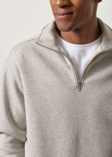 Sweat camionneur col zippé en coton bio | gris chiné - WeDressFair